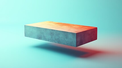 Wall Mural - Rectangular concrete block hovering against a cyan colored background