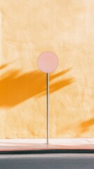 Aufkleber - Minimalist Urban Safety Signage Circular Pink Sign on Textured Yellow Wall Modern Aesthetic for Public Information and Urban Design Applications