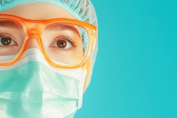 Poster - Contemporary Surgical Imagery Close-Up of Young Female Surgeon in Protective Gear - Precision Healthcare Visualization and Medical Teamwork Promotion, Enhancing Surgical Training Content