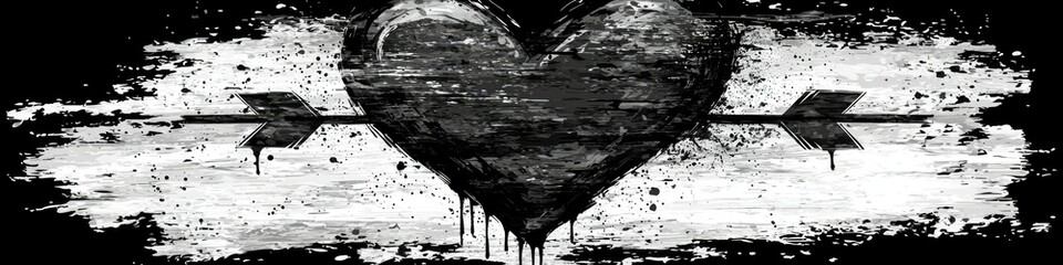 Poster - Abstract Black Heart Pierced by Arrow Artwork