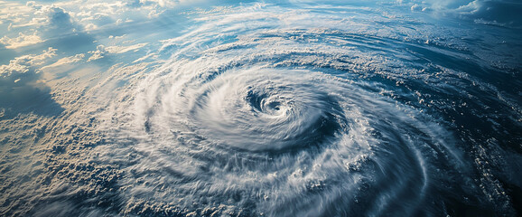 Poster - Aerial view of a large spiral storm system, showcasing powerful weather patterns in the sky, symbolizing the force of nature and the intensity of natural phenomena.