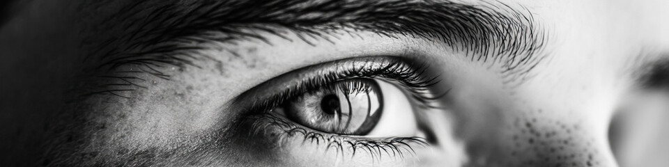 Wall Mural - Close-up Monochrome Photograph of a Human Eye and Brow