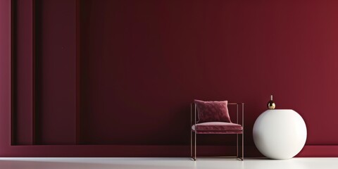 Poster - A sophisticated minimalist aesthetic with a deep burgundy background, Sharp contrasts and rich hues, Luxe minimalist style
