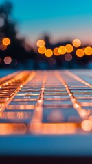 Leinwandbilder - Neon-Cybersecurity Aesthetic Sleek Metallic Keyboard with Luminous Icons for Modern Business Tech Integration and Digital Security Promotion