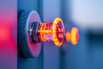 Aufkleber - Luminous Urban Tech Neon Indicator Light on Dark Steel Panel - Precision Instruments for Smart Cities and Energy Efficiency Monitoring