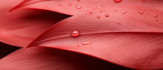 Poster - Eco-Aesthetic Vibrant Red Leaf with Water Droplets - Elevating Environmental Content for Green Marketing and Sustainability Messaging