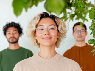 Aufkleber - Mindful Collective Meditation Imagery Diverse Professionals in Serene Indoor Setting with Natural Light - Authentic Wellness and Support Content for Modern Mindfulness Initiatives