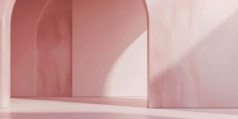 Poster - A sophisticated minimalist layout with a soft dusty pink background, Sparse geometric shapes and clean textures, Minimalist graphic design