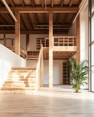 Fototapete - Scandinavian Warehouse Interior Wooden Shelving and Organization for Sustainable Logistics - Eco-Friendly Storage Solutions in Modern Resource Management