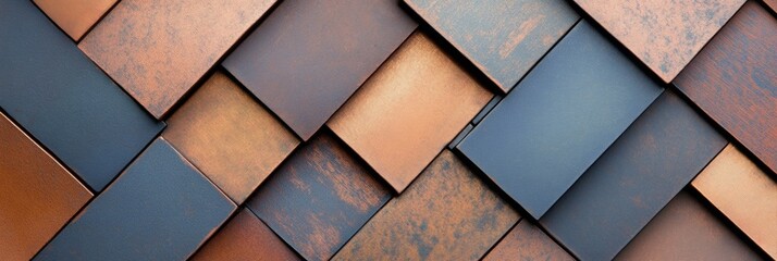Aufkleber - Geometric Harmony Contemporary Metal and Wood Panel Art for Modern Interiors - Enhancing Business Spaces with Textural Diversity and Aesthetic Unity