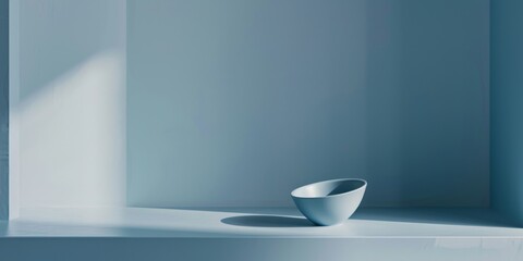 Poster - A sophisticated minimalist scene with a soft blue-grey background, Sparse geometric elements and subtle gradients, Minimalist editorial style