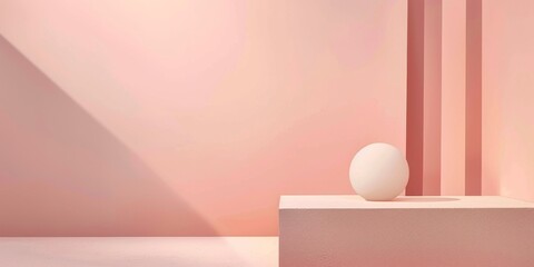Poster - A sophisticated minimalist scene with a muted salmon pink background, Sparse geometric elements and soft gradients, Minimalist editorial style