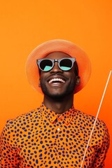 Poster - Vibrant Office Humor and Relaxation Young Adult Male with Fun Props in Colorful Polka Dot Shirt - Modern Business Culture and Positive Office Environment