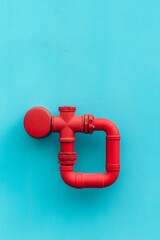 Aufkleber - Industrial Pop Art Pipe Installation Vibrant Red on Aqua Texture - Visual Merchandising and Urban Infrastructure Design Inspiration