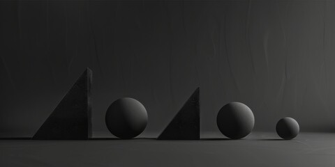 Poster - An abstract minimalist artwork against a pure black background, Abstract geometric shapes in a balanced composition, Contemporary minimalist style