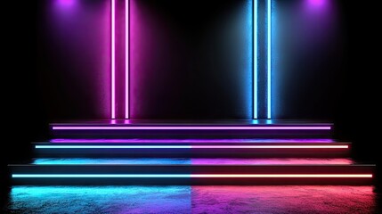 Poster - Neon Lit Steps Abstract Background Design