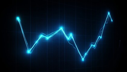 Poster - Glowing Cyan Line Chart on Dark Blue Background, Minimalist Vector Illustration of Financial Data
