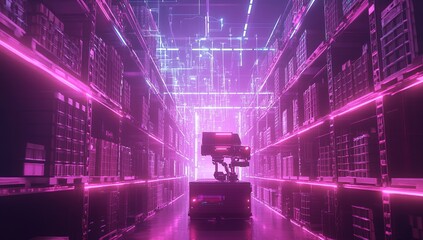 Poster - Automated Warehouse: Neon Future of Logistics