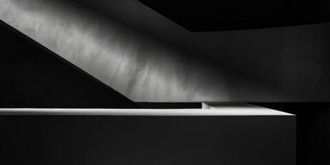 Poster - An abstract minimalist artwork with a pure black background, Abstract forms and textures in a minimalist arrangement, Contemporary minimalist style