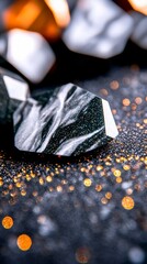 Canvas Print - Closeup of Black and White Marble Stones with Gold Glitter