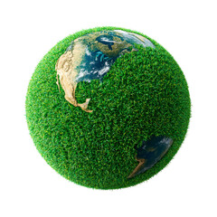 earth globe covered in green grass isolated on transparent background