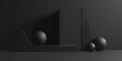 Poster - An abstract minimalist artwork with a pure black background, Minimalist shapes and lines in an abstract arrangement, Modern minimalist style