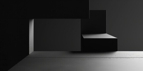 Poster - An abstract minimalist artwork with a pure black background, Minimalist shapes and lines in an abstract arrangement, Modern minimalist style