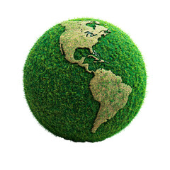 earth globe covered in green grass isolated on transparent background