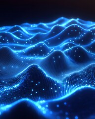 Poster - Abstract blue digital wave pattern with glowing dots futuristic technology background
