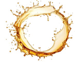 Poster - Golden liquid ring splash creating dynamic energy and motion on a clean white background