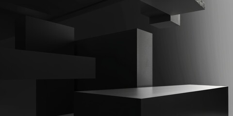 Poster - An abstract minimalist composition featuring a stark black backdrop, Geometric shapes in minimalist style, Contemporary minimalist design