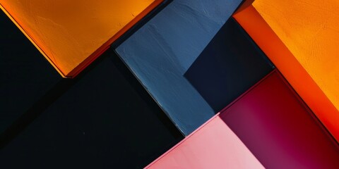 Poster - An abstract minimalist composition on a deep black background, Geometric forms in bold colors, Contemporary design style