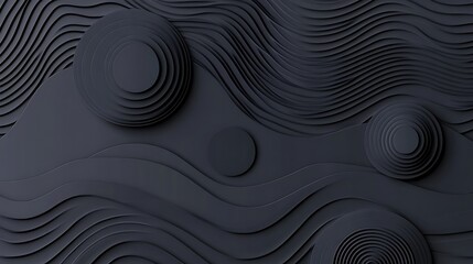 Abstract dark grey waves, circles background