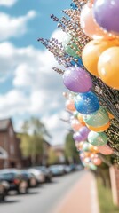 Canvas Print - Colorful Balloons and Lavender Decor on a Sunny Street