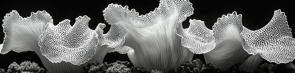 Poster - Abstract grayscale image of elegant flowing coral formations