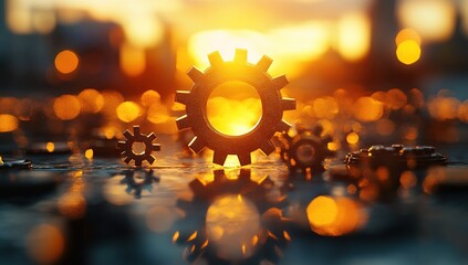 Poster - Sunset Gears: Interlocking Mechanisms