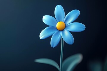 Canvas Print - A vibrant blue flower with a yellow center stands tall against a dark background, symbolizing beauty and serenity in nature s simplicity