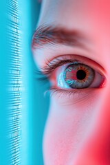 Poster - Close up of an eye reflecting binary code, symbolizing the connection between humans and technology