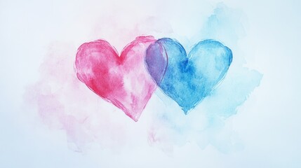 Canvas Print - Pastel watercolor hearts delicately painted on a minimal light background, artistic and soft composition