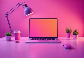 laptop in workspace mock up