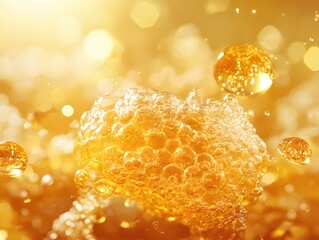 Poster - Golden Bubbles Abstract Sparkling Fluid with Bokeh Background for Festive Celebration