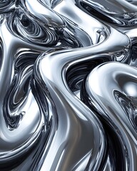 Poster - Abstract Silver Metallic Swirls and Curves Reflecting Light in a Modern Design Pattern