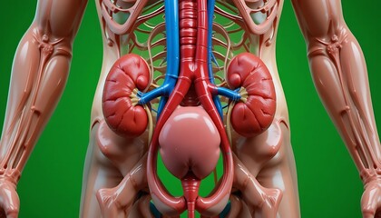 Anatomical Model Showing the Urinary System and Surrounding Structures