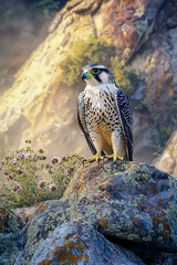 Wall Mural - Prairie falcon on rock ledge