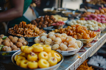 Canvas Print - Street food festival with diverse cuisines, photo generated with AI