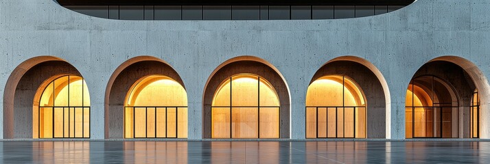 Poster - Concrete Building With Illuminated Arch Windows