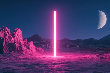 Poster - pink neon beam in alien landscape
