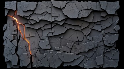 Wall Mural - Glowing Crack in Dark Grey Cracked Stone Surface