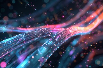 Poster - Colorful Abstract Waves of Light and Bokeh Create a Mesmerizing Visual Display, Blending Blue and Orange Tones in a Dynamic Pattern