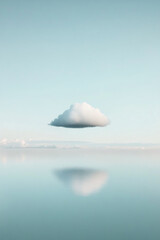 Poster - A solitary cloud floating above the calm ocean with a soft reflection, symbolizing serenity, simplicity, and peacefulness in a tranquil natural landscape